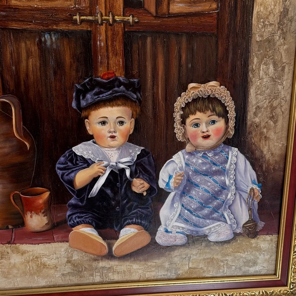 Charming Rustic Framed Art with Dolls